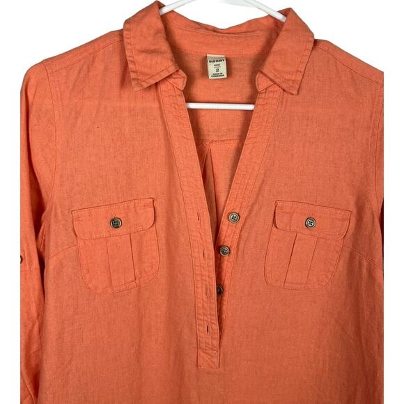 Old Navy Linen Blend Rayon Womens Casual Dress Orange Small Cruise Vacation - Picture 3 of 7